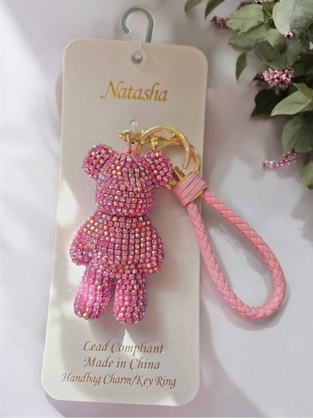 Natasha Pink Teddy Bear Tassel Bag Charm